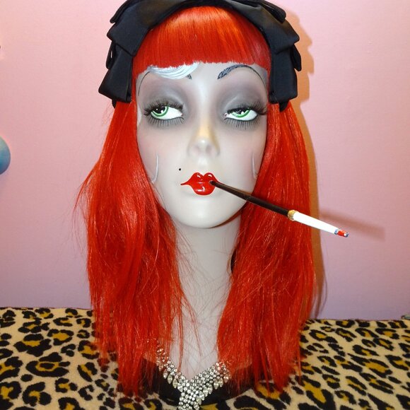 Vintage Black Velvet & Satin ILGWU Fascinator Hat Bow pinup retro rockabilly - Picture 14 of 16